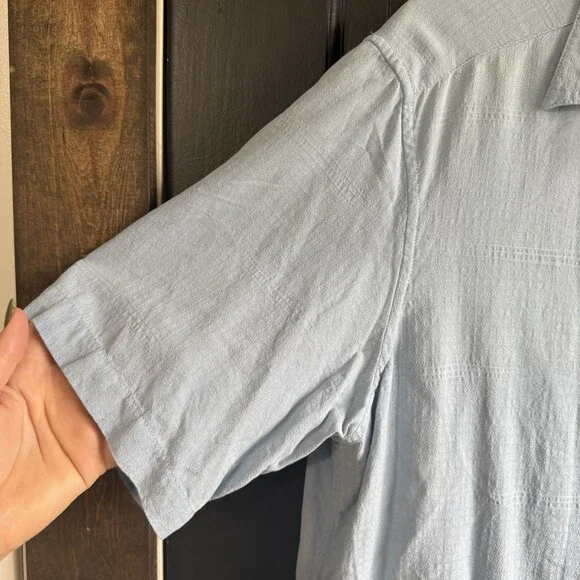 Axcess 100% Silk Shirt Mens Large Blue Stripe Short Sleeve Button Up - Picture 6 of 10